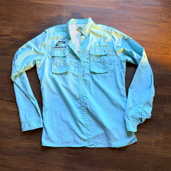 Banana Boat Aqua Blue Sport Fishing Button Down Shirt w/ Long Beach logo - Picture 14 of 16